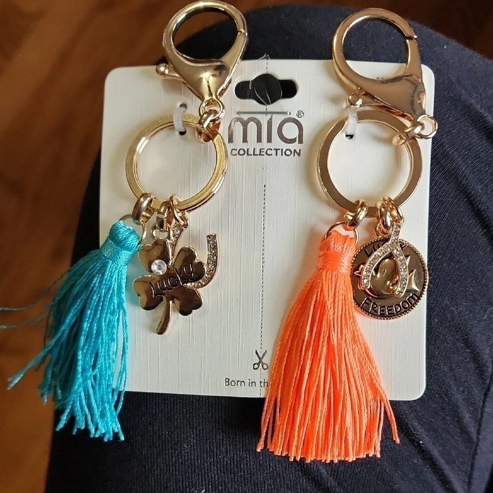Gold and Teal Keychain with Tassel by Mia